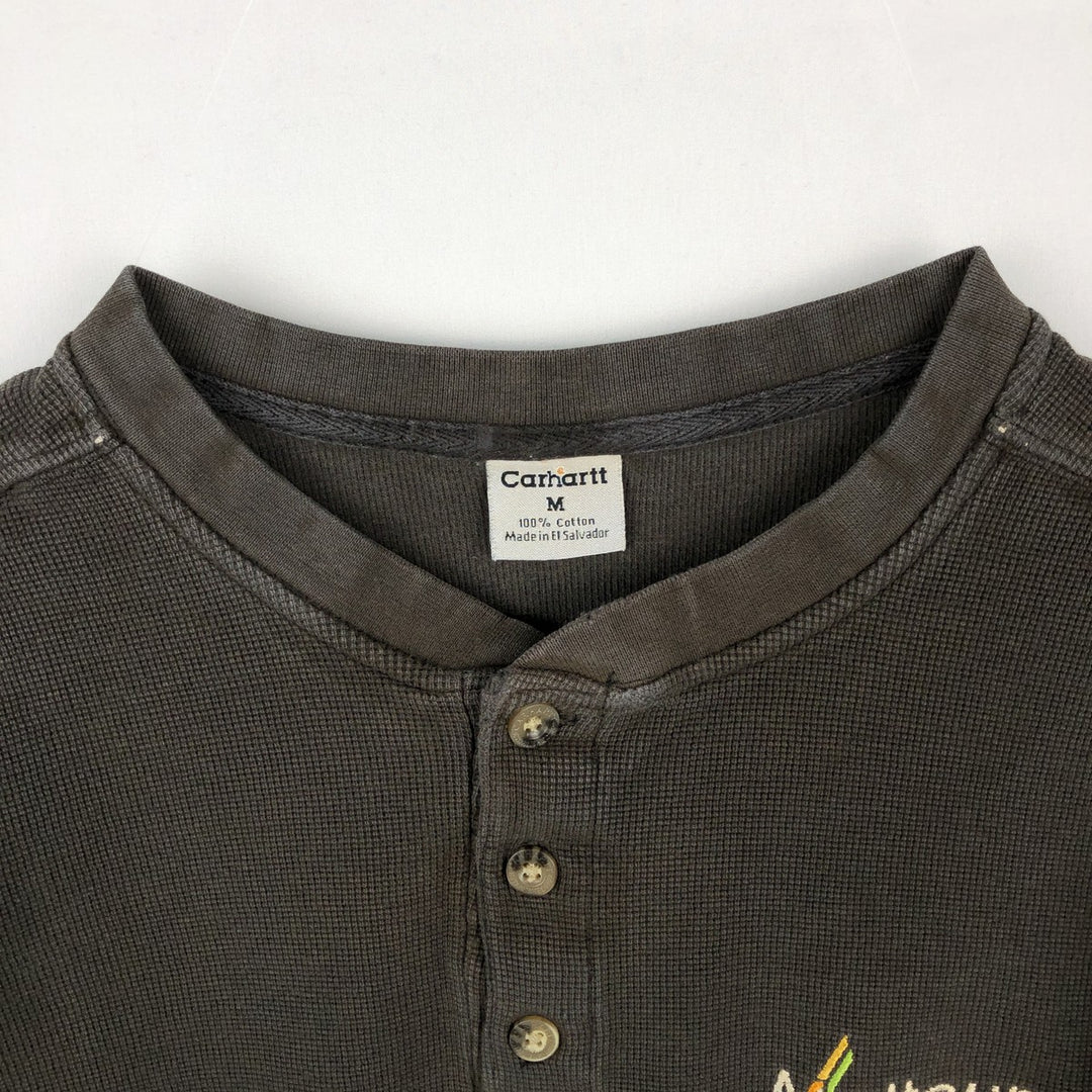Carhartt Henley Neck Thermal Long T-Shirt, Men's Size Medium cotton Khaki type Vintage Second Hand