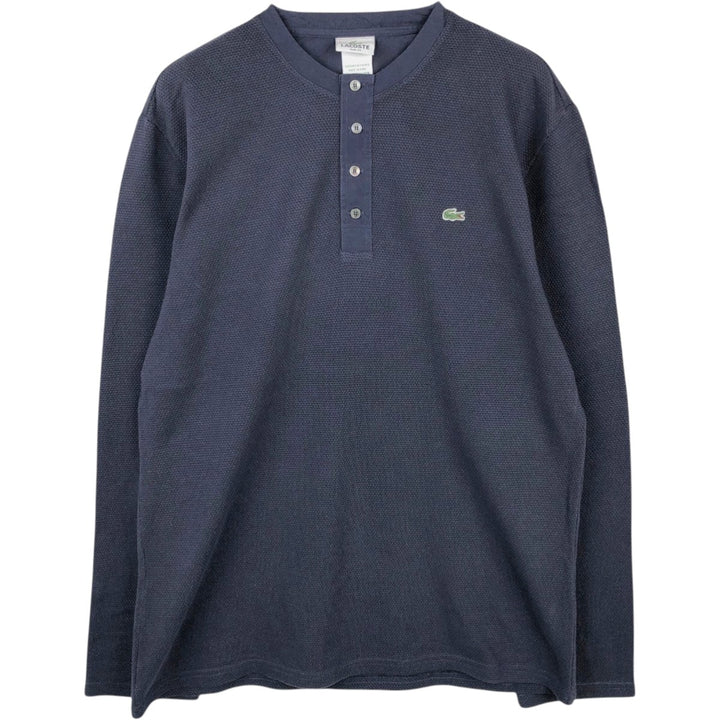 Lacoste SLIM FIT French Design Henley Neck Thermal Long-Sleeve T-Shirt, Size 7 (Men's XXL equivalent) cotton navy blue type Vintage Second Hand