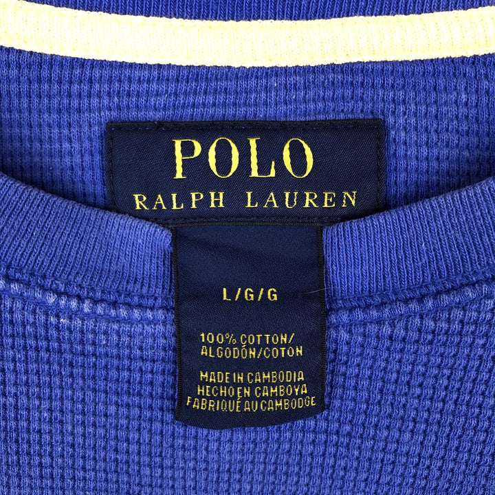 Ralph Lauren POLO RALPH LAUREN Thermal Ron T Waffle Men's L size cotton Blue type light blue Vintage Second Hand