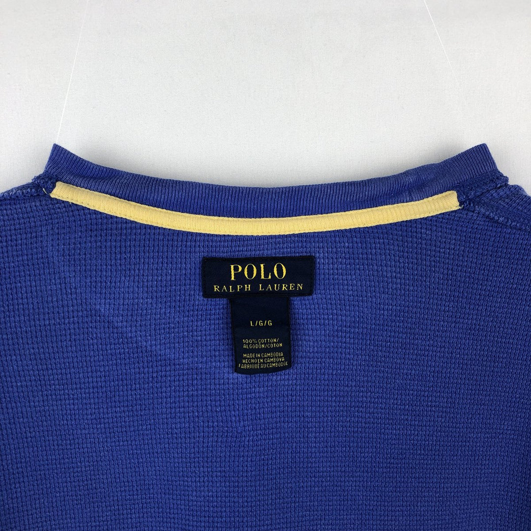 Ralph Lauren POLO RALPH LAUREN Thermal Ron T Waffle Men's L size cotton Blue type light blue Vintage Second Hand