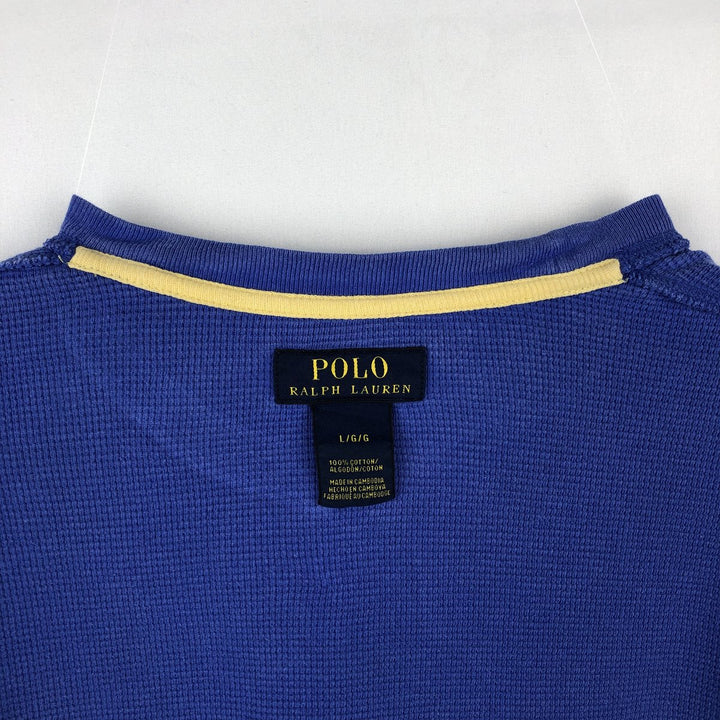 Ralph Lauren POLO RALPH LAUREN Thermal Ron T Waffle Men's L size cotton Blue type light blue Vintage Second Hand