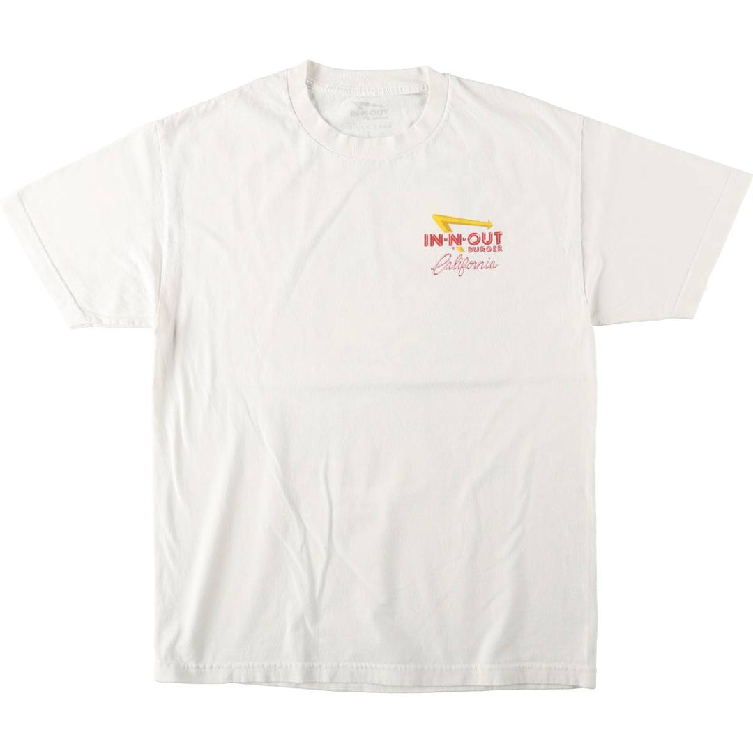 IN-N-OUT BURGER In-and-Out Burger Advertising T-shirt, Men's L size cotton white type Vintage Second Hand