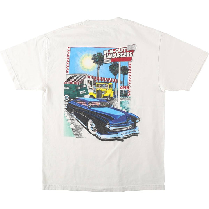 IN-N-OUT BURGER In-and-Out Burger Advertising T-shirt, Men's L size cotton white type Vintage Second Hand