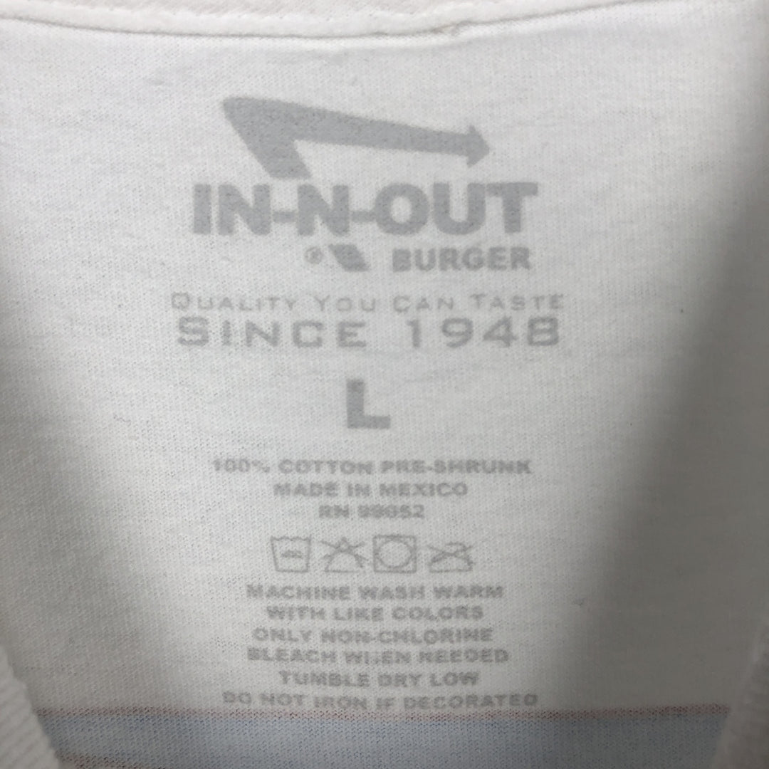 IN-N-OUT BURGER In-and-Out Burger Advertising T-shirt, Men's L size cotton white type Vintage Second Hand