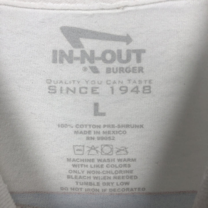 IN-N-OUT BURGER In-and-Out Burger Advertising T-shirt, Men's L size cotton white type Vintage Second Hand