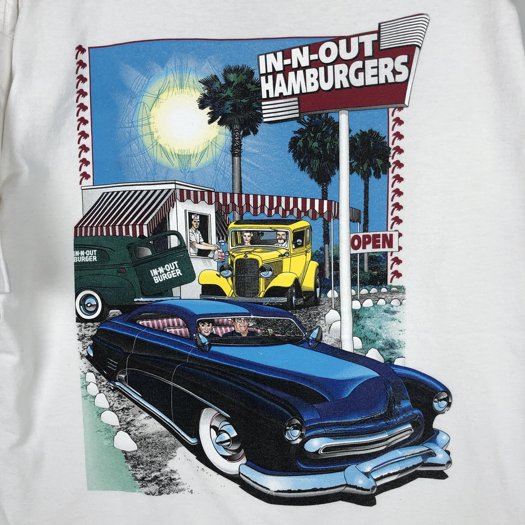 IN-N-OUT BURGER In-and-Out Burger Advertising T-shirt, Men's L size cotton white type Vintage Second Hand