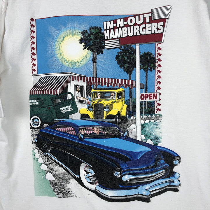 IN-N-OUT BURGER In-and-Out Burger Advertising T-shirt, Men's L size cotton white type Vintage Second Hand