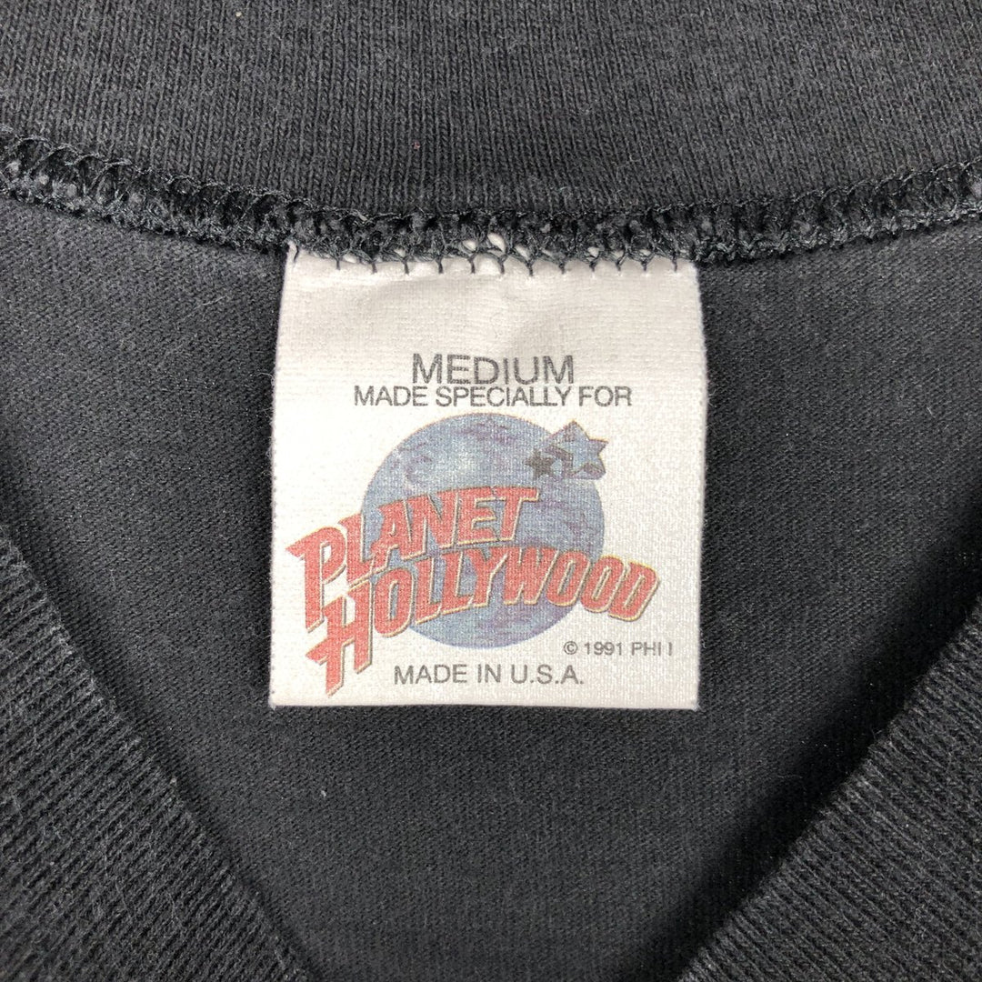 90'S Planet Hollywood Advertising T-Shirt, Made in USA, Men's Size M (approx.), Vintage cotton black type Vintage Second Hand