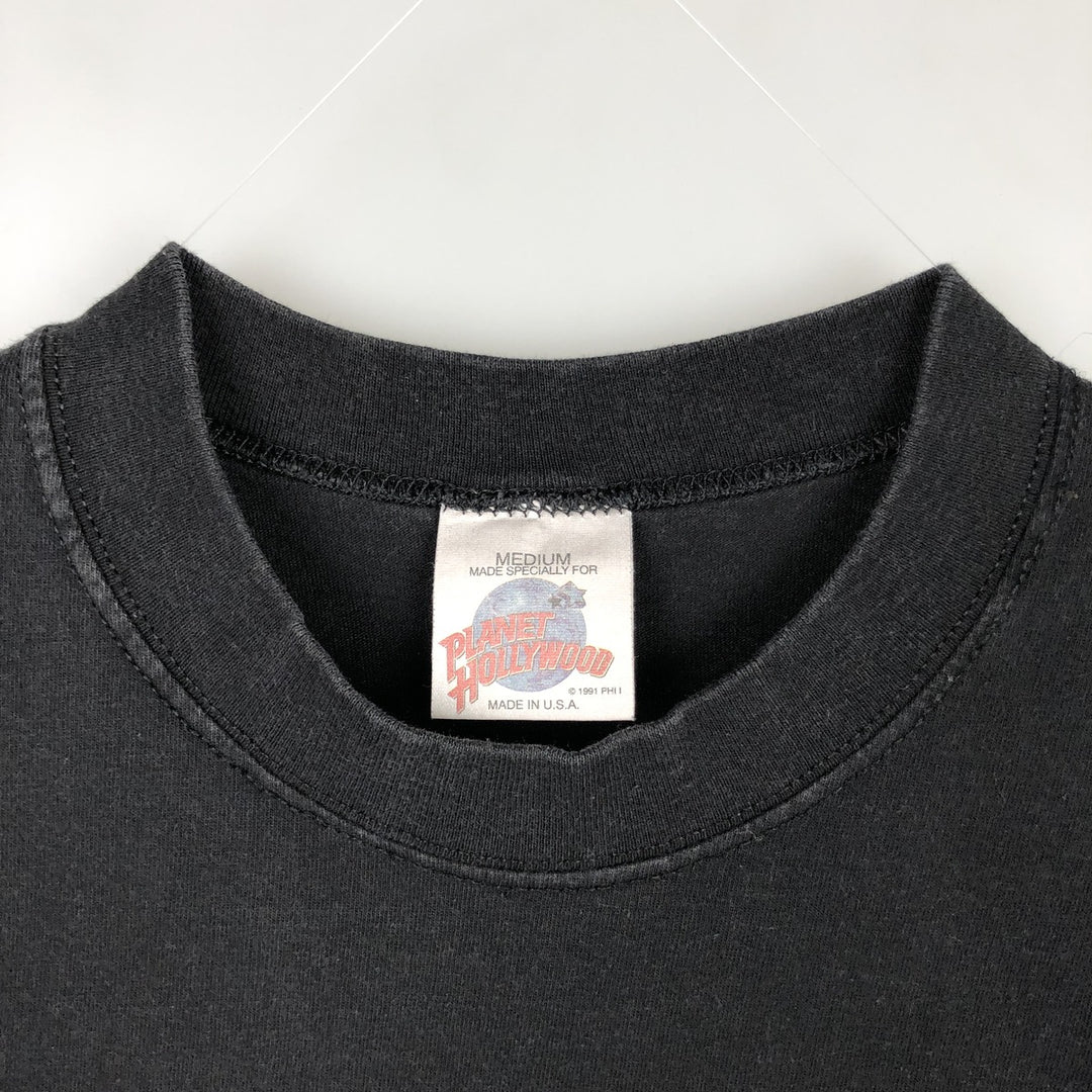 90'S Planet Hollywood Advertising T-Shirt, Made in USA, Men's Size M (approx.), Vintage cotton black type Vintage Second Hand