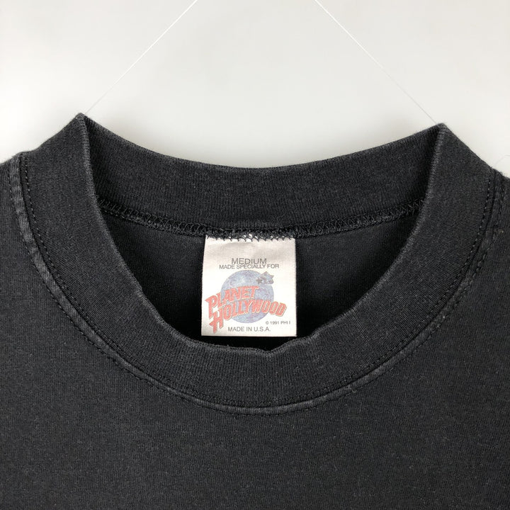 90'S Planet Hollywood Advertising T-Shirt, Made in USA, Men's Size M (approx.), Vintage cotton black type Vintage Second Hand