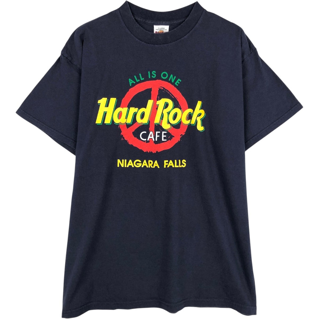 90'S Hard Rock Cafe Peace Sign Advertising T-Shirt, Made in USA, Men's XL equivalent, Vintage cotton navy blue type Vintage Second Hand