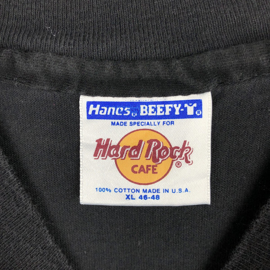 90'S Hanes BEEFY-T HARD ROCK CAFE advertising T-shirt, Made in USA, Men's XL equivalent, Vintage cotton black type Vintage Second Hand
