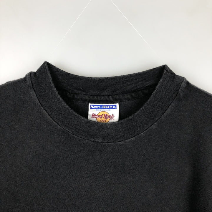 90'S Hanes BEEFY-T HARD ROCK CAFE advertising T-shirt, Made in USA, Men's XL equivalent, Vintage cotton black type Vintage Second Hand