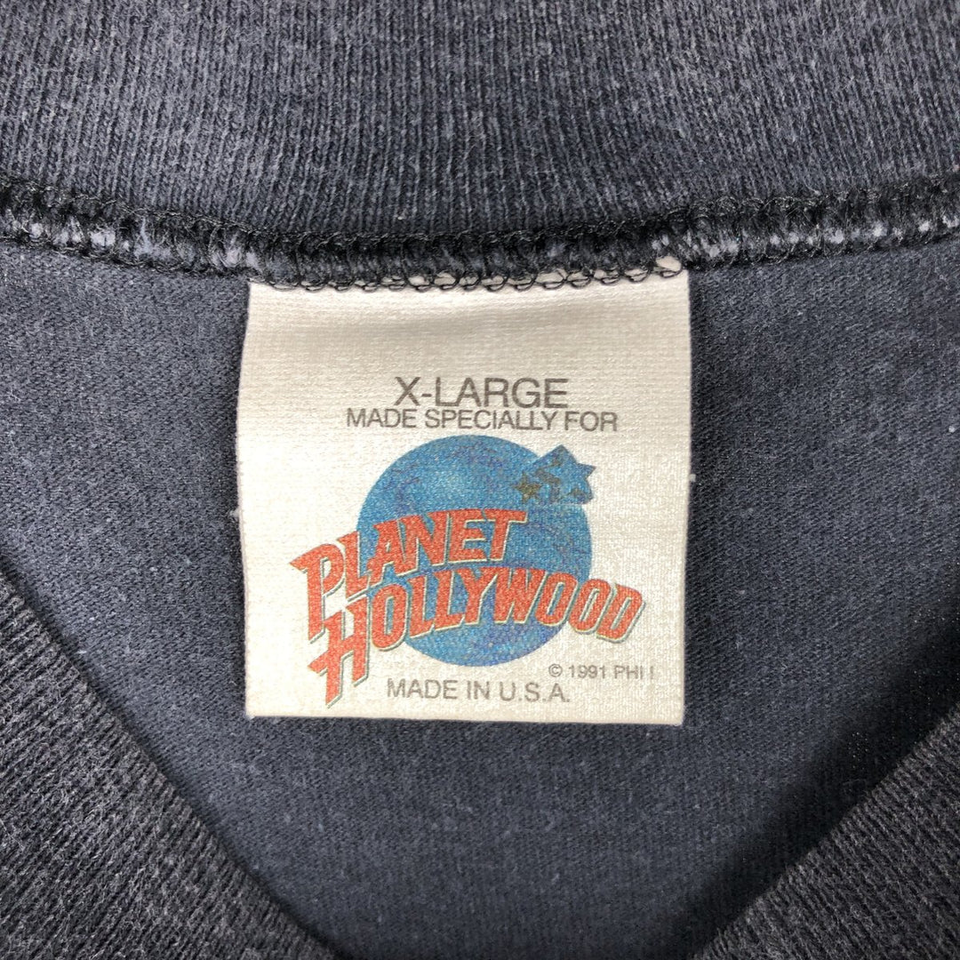 90'S Planet Hollywood Advertising T-Shirt, Made in USA, Men's XL equivalent, Vintage cotton Charcoal Vintage Second Hand