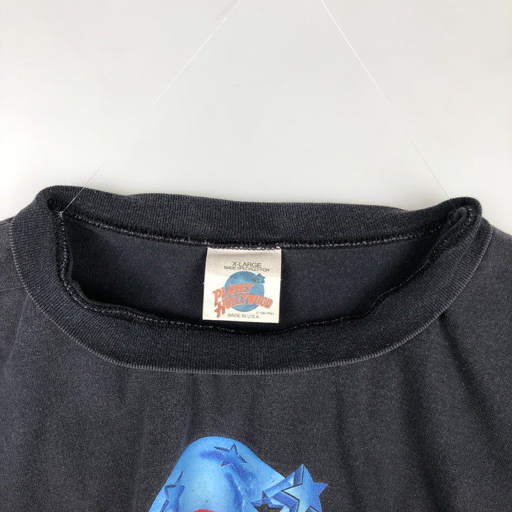 90'S Planet Hollywood Advertising T-Shirt, Made in USA, Men's XL equivalent, Vintage cotton Charcoal Vintage Second Hand