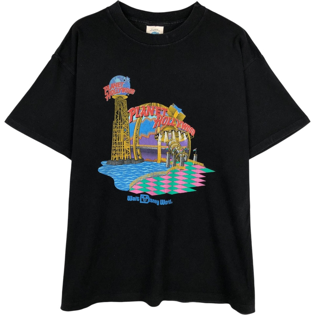 90'S Planet Hollywood Advertising T-Shirt, Made in USA, Men's XL equivalent, Vintage cotton black type Vintage Second Hand