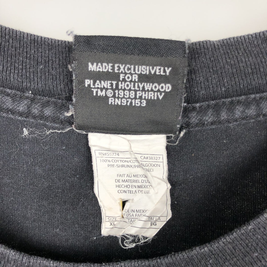 90'S Planet Hollywood advertising t-shirt, men's size XL equivalent, vintage. cotton black type Vintage Second Hand