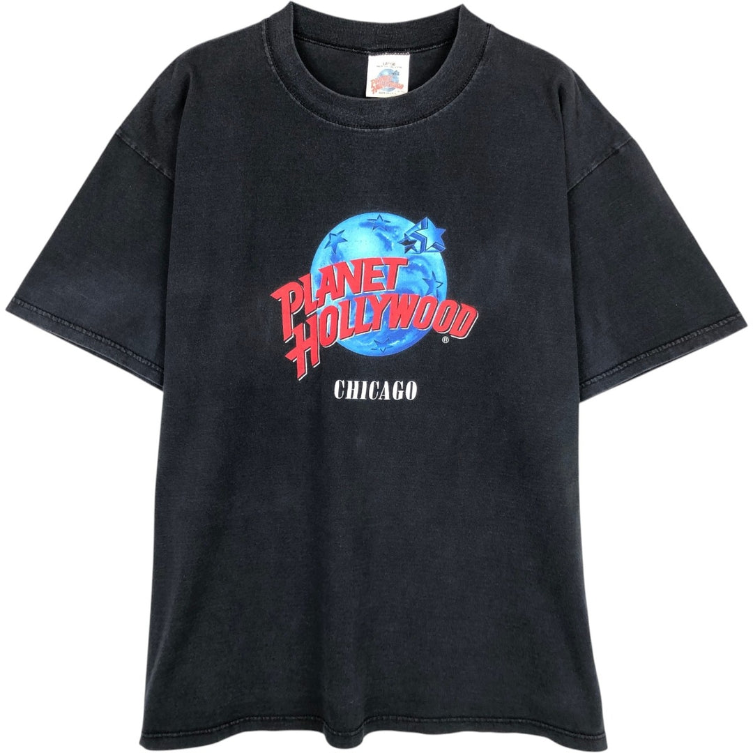 90'S Planet Hollywood Advertising T-Shirt, Made in USA, Men's Size L (approx.), Vintage cotton black type Vintage Second Hand
