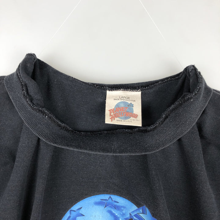 90'S Planet Hollywood Advertising T-Shirt, Made in USA, Men's Size L (approx.), Vintage cotton black type Vintage Second Hand