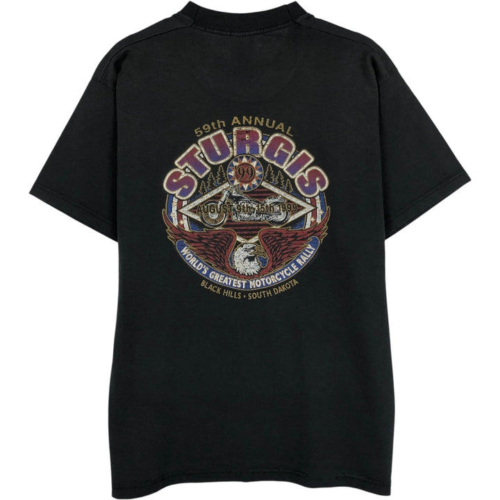 90'S Fruit of the Loom BEST 59th Sturgis Motorcycle Rally Motorcycle T-shirt Men's L equivalent cotton black type Vintage Second Hand