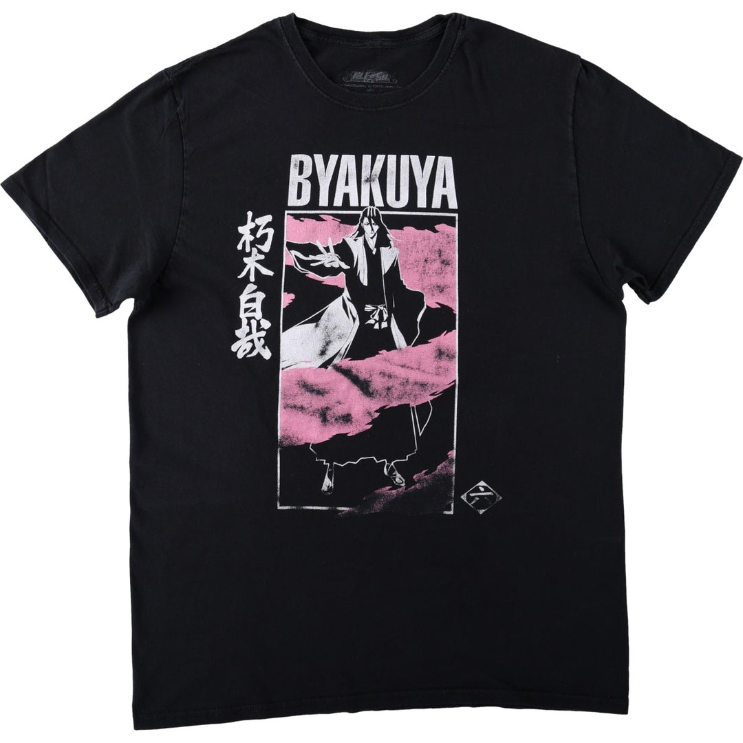 BLEACH Kuchiki Byakuya Anime Character Print T-Shirt Men's L size cotton black type Vintage Second Hand