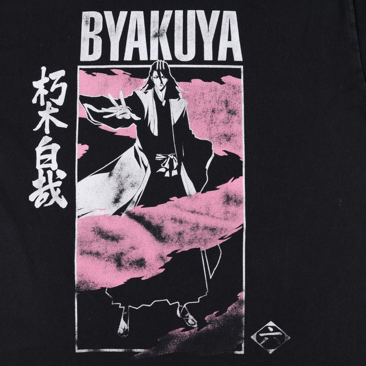 BLEACH Kuchiki Byakuya Anime Character Print T-Shirt Men's L size cotton black type Vintage Second Hand