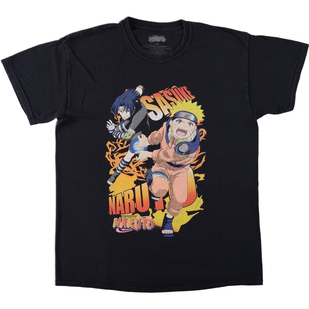 NARUTO Uzumaki Naruto Uchiha Sasuke Anime Character Print T-Shirt Men's L size cotton black type Vintage Second Hand