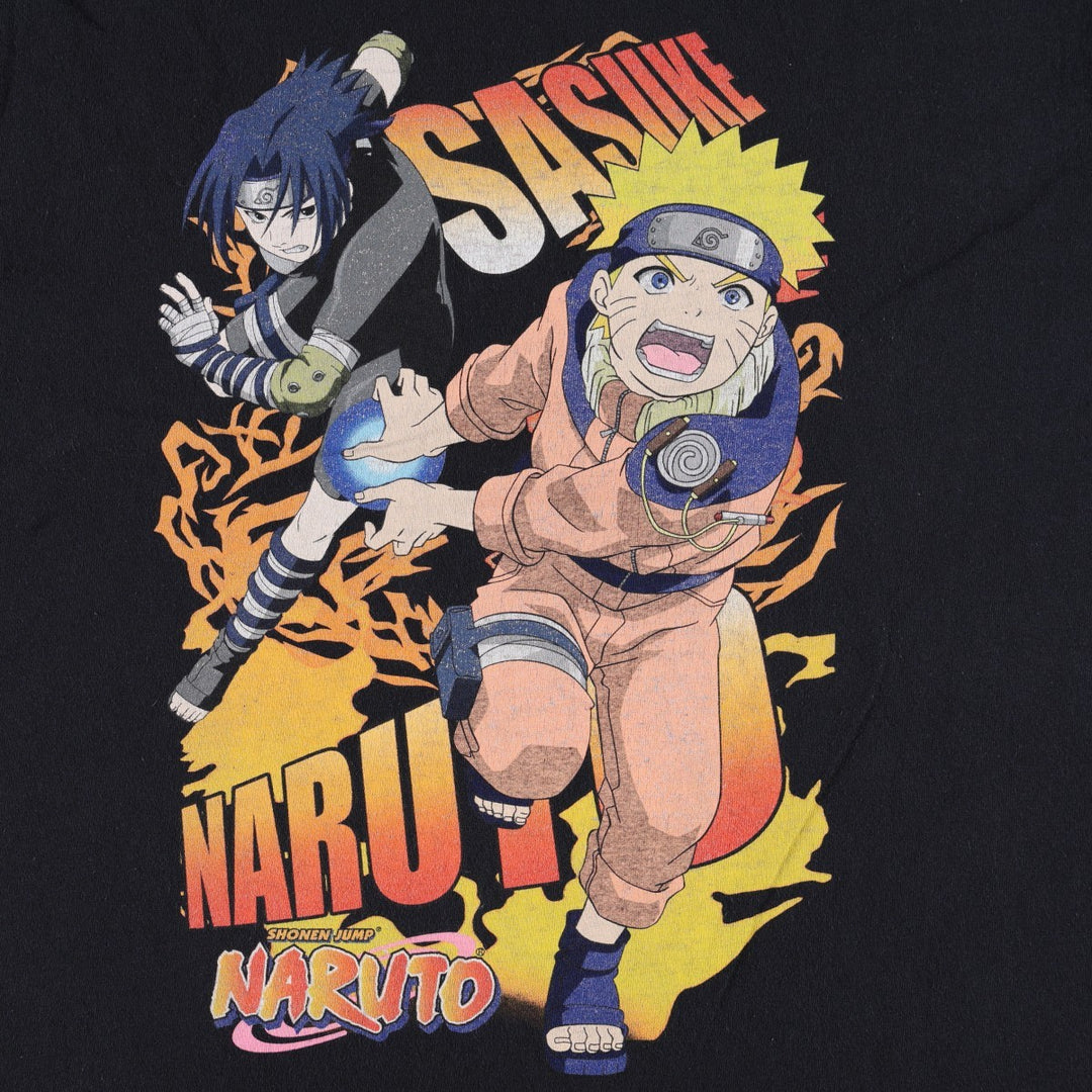 NARUTO Uzumaki Naruto Uchiha Sasuke Anime Character Print T-Shirt Men's L size cotton black type Vintage Second Hand