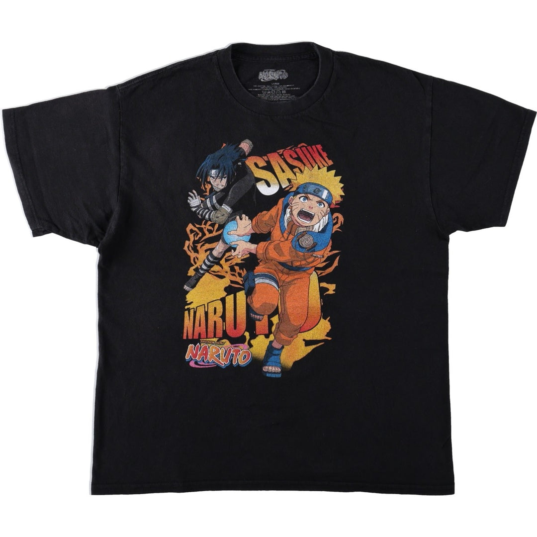 NARUTO Uzumaki Naruto Uchiha Sasuke Anime Character Print T-Shirt Men's L size cotton black type Vintage Second Hand