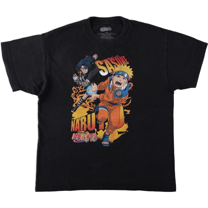 NARUTO Uzumaki Naruto Uchiha Sasuke Anime Character Print T-Shirt Men's L size cotton black type Vintage Second Hand