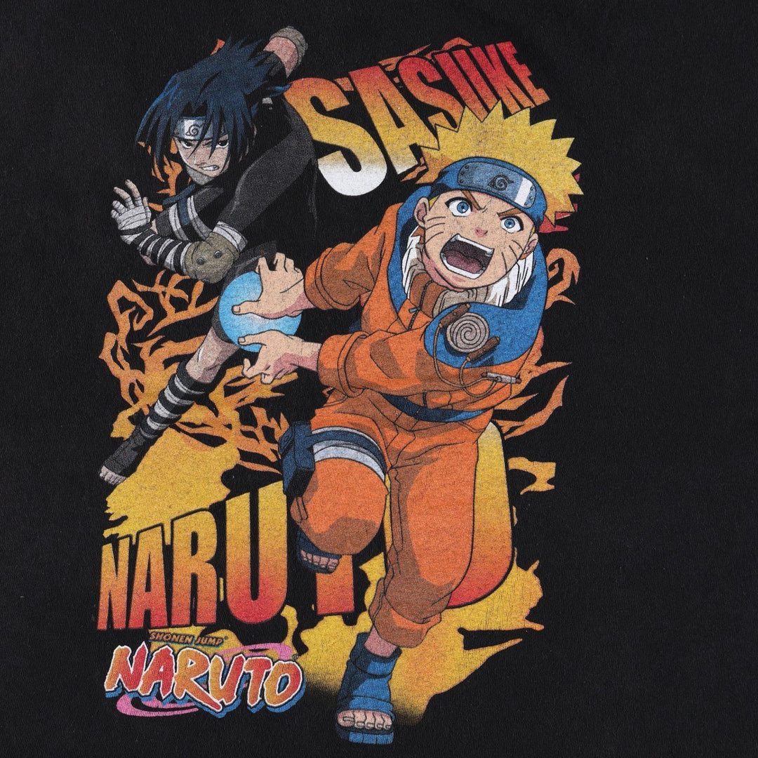 NARUTO Uzumaki Naruto Uchiha Sasuke Anime Character Print T-Shirt Men's L size cotton black type Vintage Second Hand