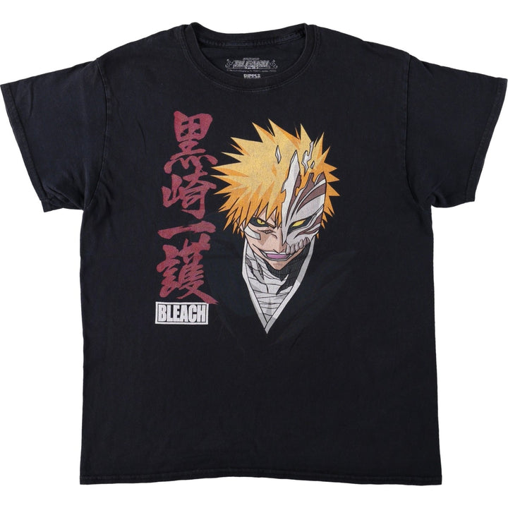 Ripple Junction BLEACH Kurosaki Ichigo Anime Character Print T-Shirt (Men's Size L) cotton black type Vintage Second Hand