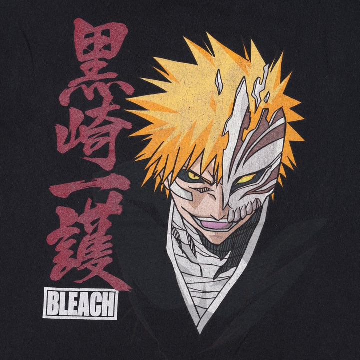 Ripple Junction BLEACH Kurosaki Ichigo Anime Character Print T-Shirt (Men's Size L) cotton black type Vintage Second Hand