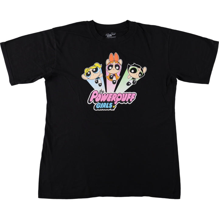 THE POWERPUFF GIRLS Character Print T-Shirt (Women's Size L) cotton black type Vintage Second Hand