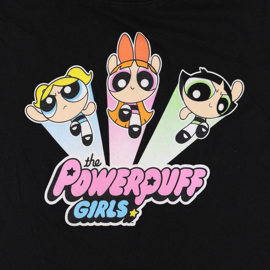 THE POWERPUFF GIRLS Character Print T-Shirt (Women's Size L) cotton black type Vintage Second Hand