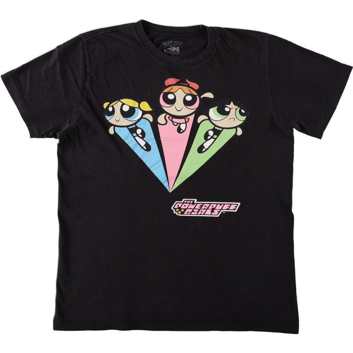 THE POWERPUFF GIRLS Powerpuff Girls Character Print T-Shirt, Men's Size M cotton black type Vintage Second Hand