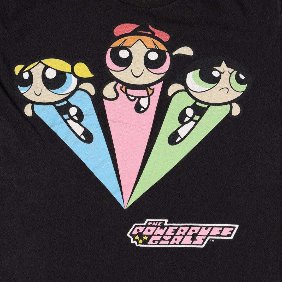 THE POWERPUFF GIRLS Powerpuff Girls Character Print T-Shirt, Men's Size M cotton black type Vintage Second Hand