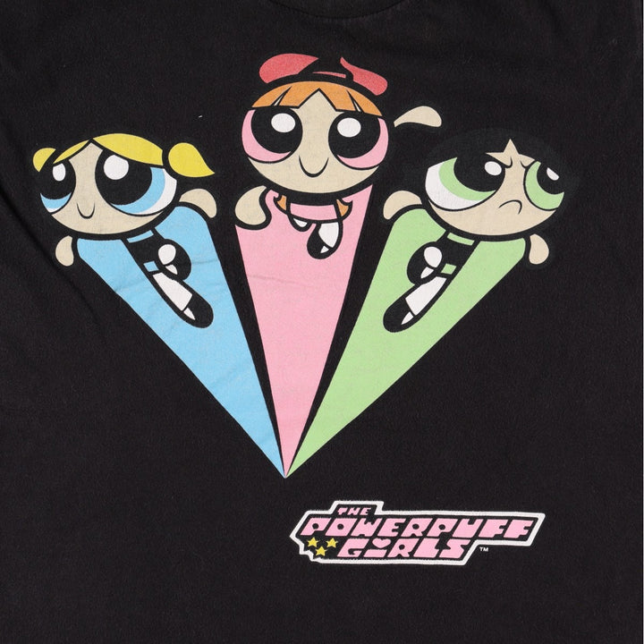 THE POWERPUFF GIRLS Powerpuff Girls Character Print T-Shirt, Men's Size M cotton black type Vintage Second Hand