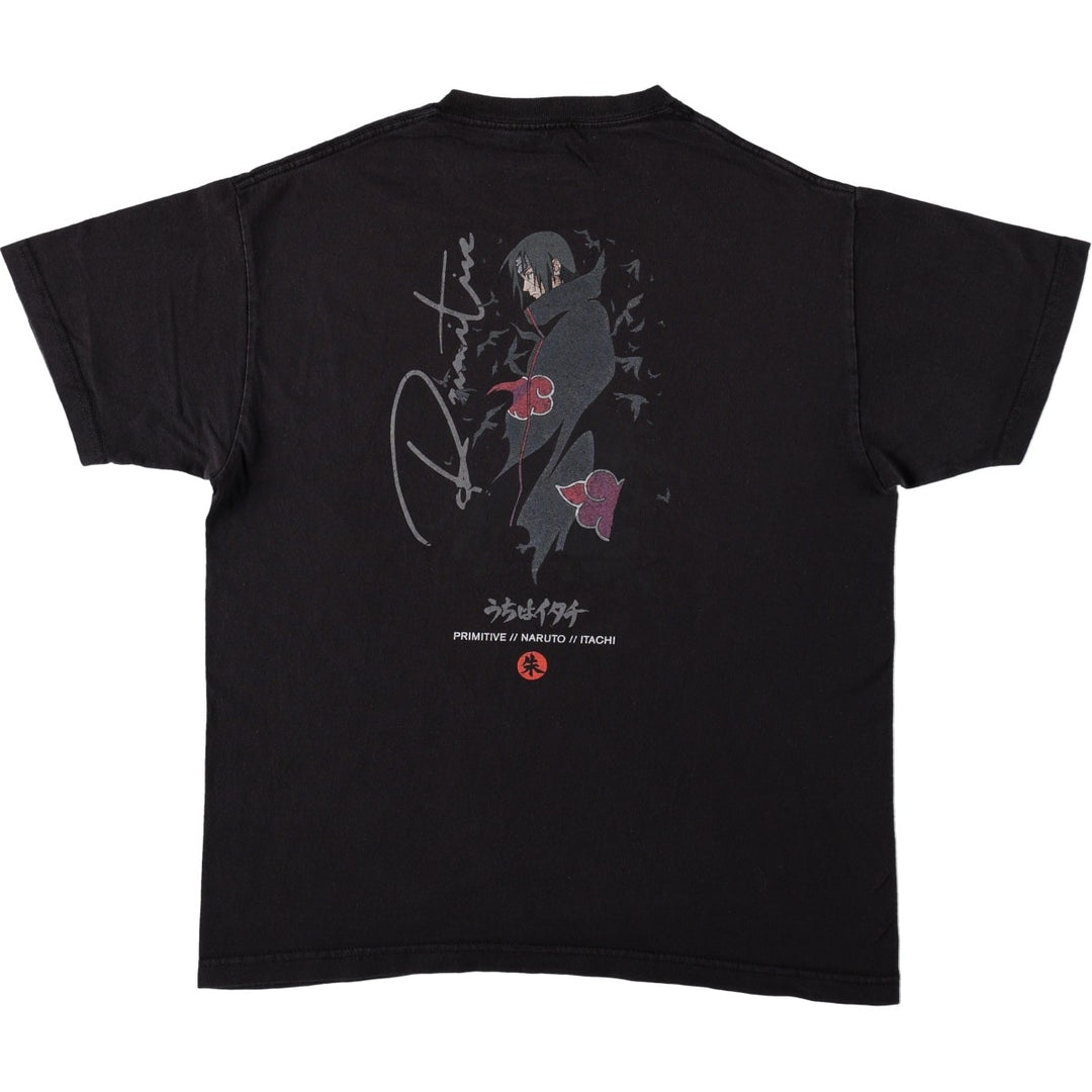Primitive NARUTO SHIPPUDEN Uchiha Itachi Anime Character Print T-Shirt (Men's Size L) cotton black type Vintage Second Hand