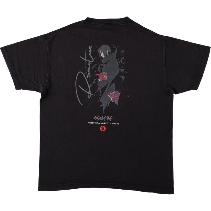 Primitive NARUTO SHIPPUDEN Uchiha Itachi Anime Character Print T-Shirt (Men's Size L) cotton black type Vintage Second Hand