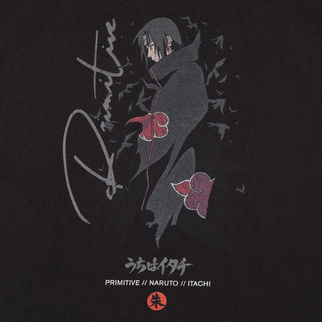 Primitive NARUTO SHIPPUDEN Uchiha Itachi Anime Character Print T-Shirt (Men's Size L) cotton black type Vintage Second Hand