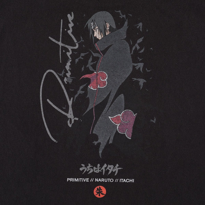 Primitive NARUTO SHIPPUDEN Uchiha Itachi Anime Character Print T-Shirt (Men's Size L) cotton black type Vintage Second Hand
