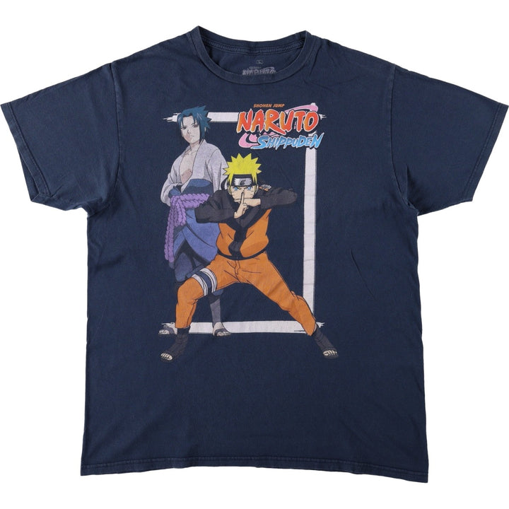 Ripple Junction Naruto Shippuden Uzumaki Naruto Uchiha Sasuke Anime Character Print T-Shirt Men's Size L (approx.) cotton navy blue type Vintage Second Hand