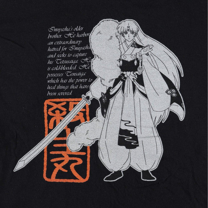 INUYASHA Inuyasha Sesshomaru Anime Character Print T-Shirt, Men's Size L cotton black type Vintage Second Hand