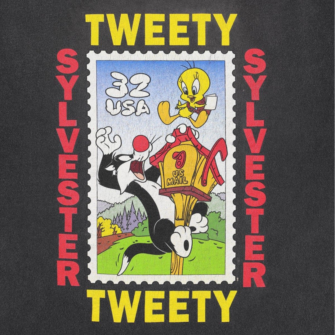 90'S Looney Tunes Sylvester & Tweety Character Print T-Shirt, Made in USA, Men's XL (approx.), Vintage cotton black type Vintage Second Hand