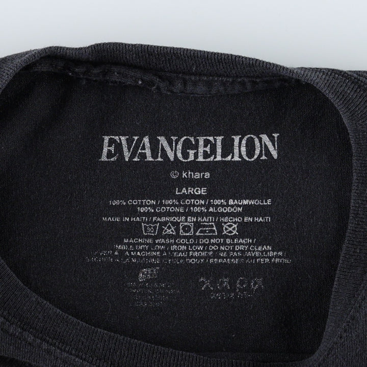 EVANGELION Neon Genesis Evangelion Unit-02 Anime Character Print T-Shirt (Men's Size L) cotton black type Vintage Second Hand