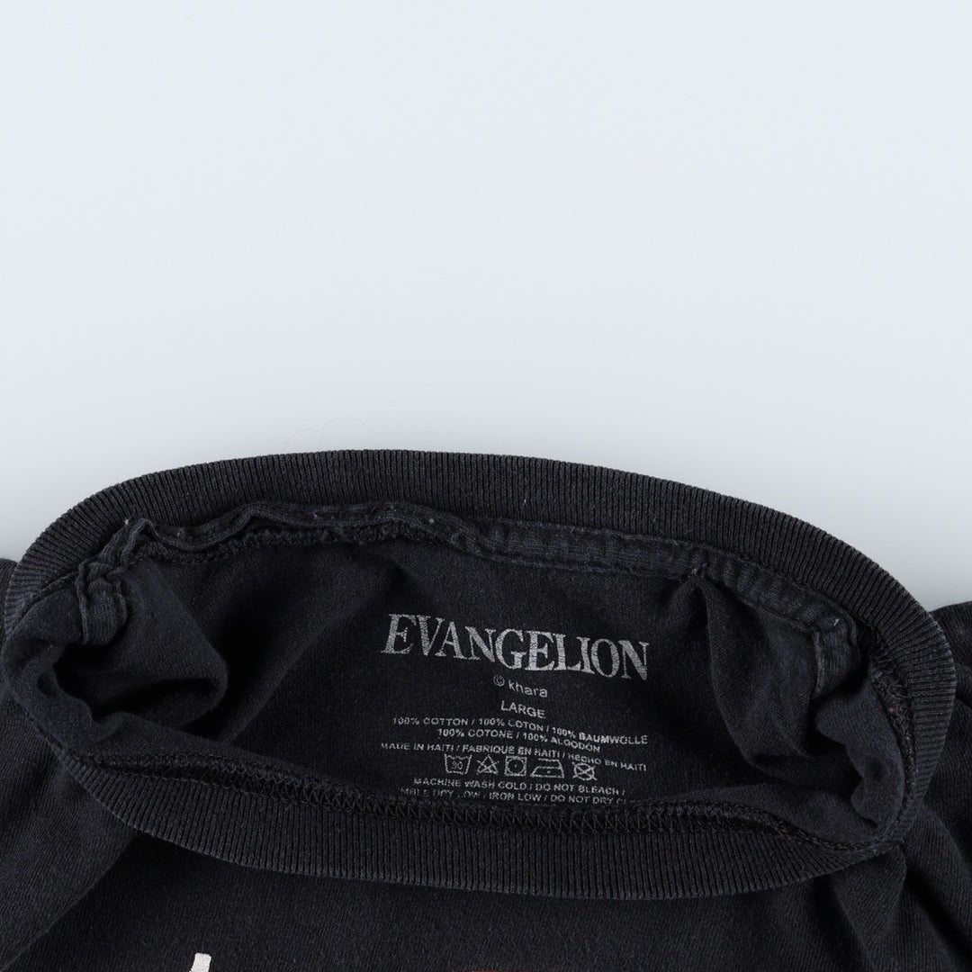 EVANGELION Neon Genesis Evangelion Unit-02 Anime Character Print T-Shirt (Men's Size L) cotton black type Vintage Second Hand