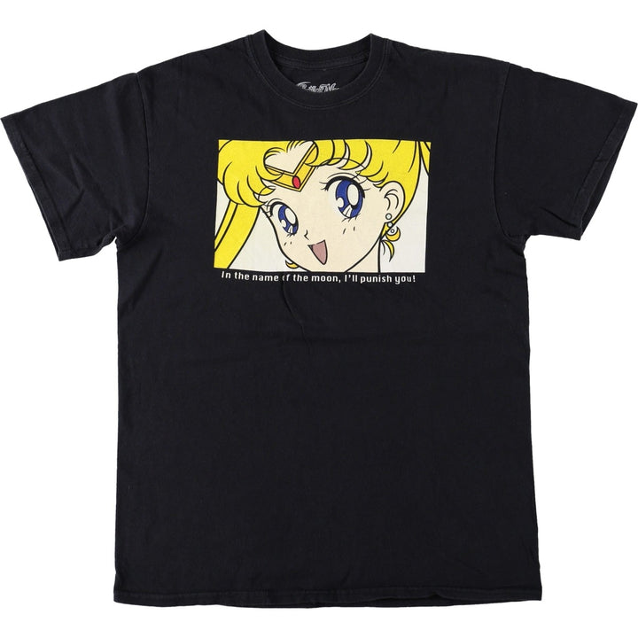 Sailor Moon Usagi Tsukino Anime Character Print T-Shirt (Men's Size M) cotton black type Vintage Second Hand