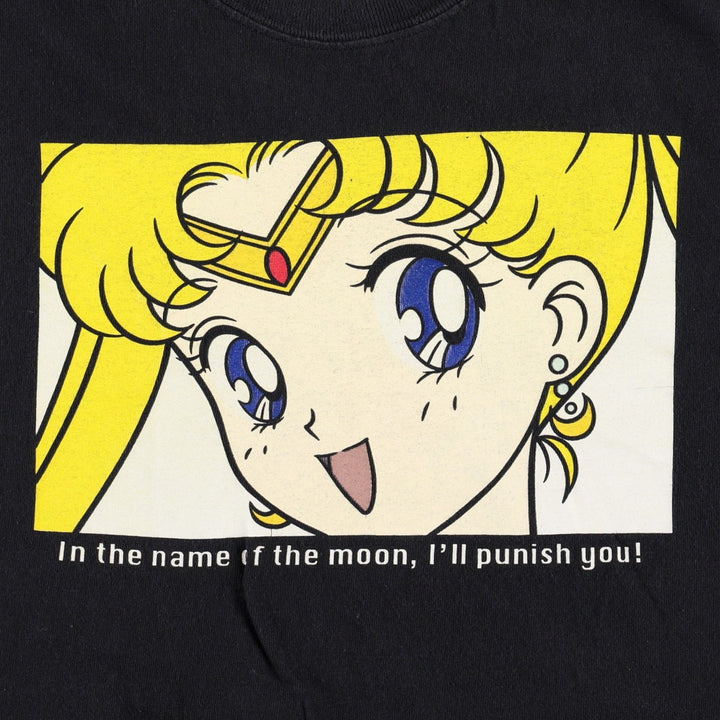 Sailor Moon Usagi Tsukino Anime Character Print T-Shirt (Men's Size M) cotton black type Vintage Second Hand