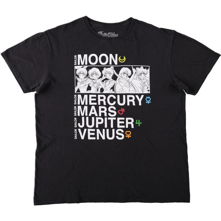 Sailor Moon Anime Character Print T-Shirt (Men's Size L) cotton black type Vintage Second Hand